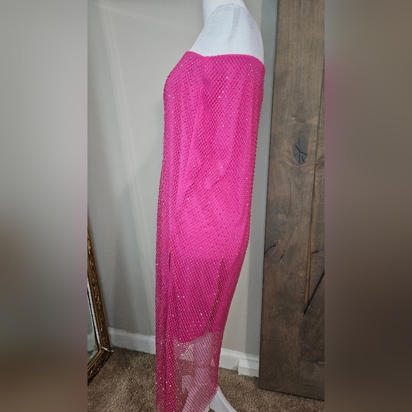 SINCERLY JULES mesh Fishnet Sequin Midi Skirt In Hot Pink. Size Med NWT - Picture 10 of 16